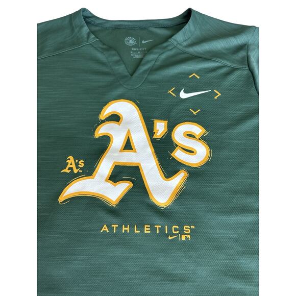 Nike Oakland Athletics V Neck Dark Green DRI-FIT Shirt Size Women's Medium - Picture 2 of 8